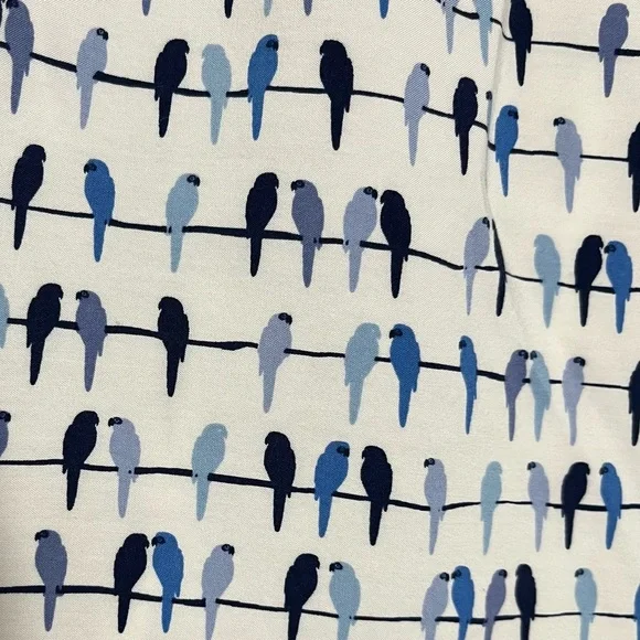 JANE AND DELANCEY White and Blue Birds on Wire Button Down top | size medium - Picture 2 of 9